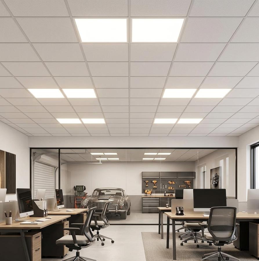 2x2 LED Backlit Panel in a bright office grid